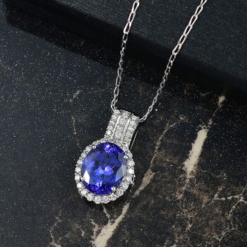RHAPSODY zertifizierter und gepr&uuml;fter AAAA Tansanit und VS-EF Diamant Anh&auml;nger mit 50cm Kette in 950 Platin - 3,65 ct.