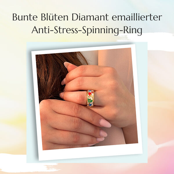 Bunte Blüten Diamant emaillierter Anti-Stress-Spinning-Ring image number 4