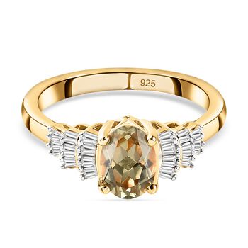AAA Turkizit und wei&szlig;er Diamant-Ring, 925 Silber Gelbgold Vermeil  ca. 1,02 ct