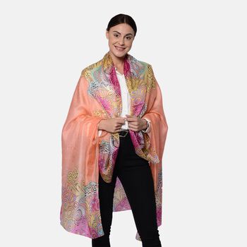 LA MAREY - 100 % nat&uuml;rlicher Maulbeerseiden bedruckter Schal in Geschenkbox, 110x180 cm, Rosa