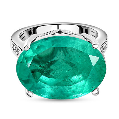 Smaragd-Triplett-Quarz und weißer Zirkon-Ring, 925 Silber platiniert (Größe 19.00) ca. 13,21 ct