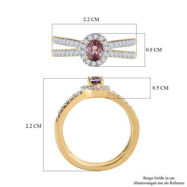 AA Natürlicher Tansanischer Lavendel-Spinell, Weißer Zirkon Ringe 925 Silber vergoldet (Größe 19.00) ca. 0.93 ct image number 7