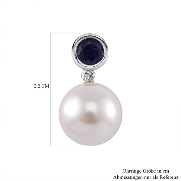 Wei&szlig;e Muschelkernperle, Masoala Saphir (Fissure gef&uuml;llt) Ohrringe 925 Silber platiniert image number 5