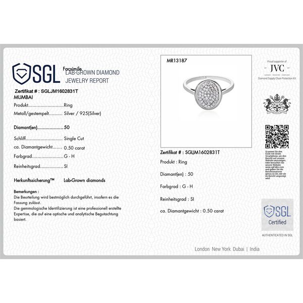 LUXURIANT DIAMOND - Lab Grown Diamant SI-GH SGL zertifiziert Ring 925 Silber rhodiniert (Gr&ouml;&szlig;e 18.00) ca. 0.50 ct image number 6