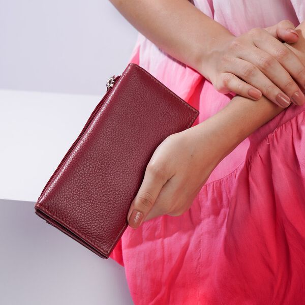 Moderne Geldb&ouml;rse aus 100% echtem Leder mit RFID Schutz, 18x9cm, Rot image number 3