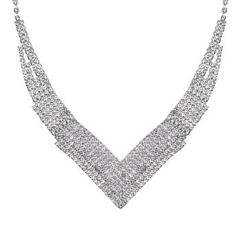 2er Set - Wei&szlig;er Kristall Halskette und Ohrringe, Messing