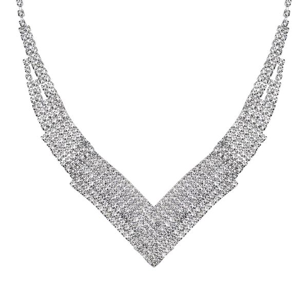 2er Set - Weißer Kristall Halskette und Ohrringe, Messing image number 2