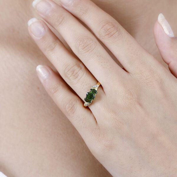 Natürlicher Chromdiopsid Ring 925 Silber 750 Gelbgold Vermeil (Größe 21.00) ca. 1,01 ct image number 3