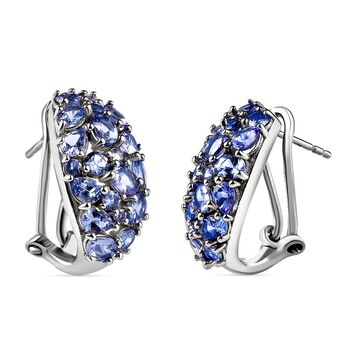 Designer Tansanit-Ohrringe, 925 Silber platiniert, ca. 4.50 ct