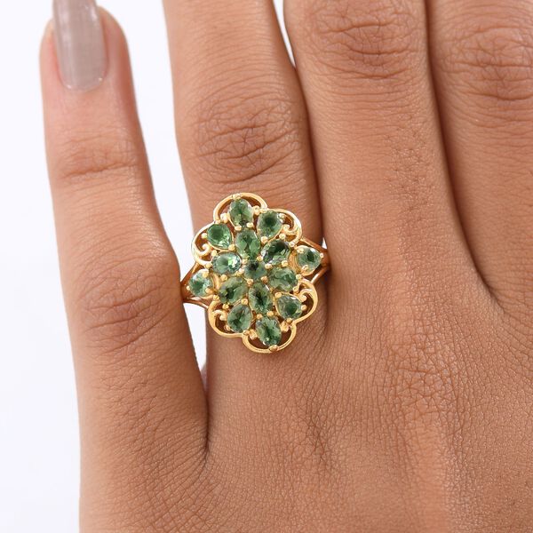 D'Joy Grüner Apatit Ring 925 Silber 750 Gelb Vergoldet (Größe 17.00) ca. 2,65 ct image number 2