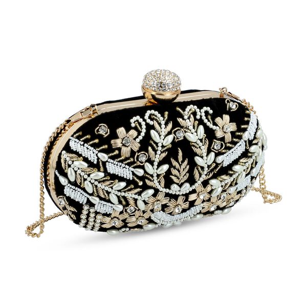 Clutch Baumwolle, handbestickt, 20 x 12.5 cm, Schwarz image number 6