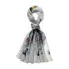 LA MAREY - Merinowolle und Maulbeerseide bedruckter Seidenschal, 70cm x 190cm, grün mit Lotus Blumenmuster