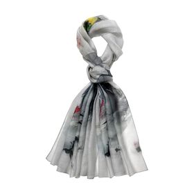 LA MAREY - Luxuriöser Floral-Print Schal, Merinowolle und Maulbeerseide, Koifische