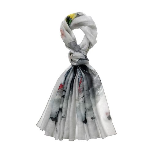 LA MAREY - Luxuriöser Floral-Print Schal, Merinowolle und Maulbeerseide, Koifische image number 0