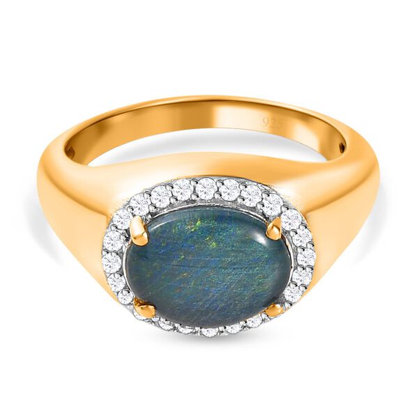 Boulder Opal Triplett und wei&szlig;er Zirkon-Ring - 2,06 ct.
