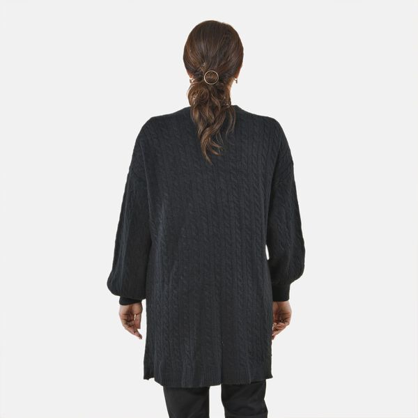 Gestrickter Cardigan mit Zopfmuster, 83x41x53cm, Schwarz image number 2