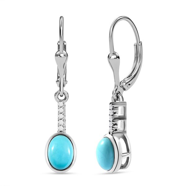 Amerikanische, natürliche Sleeping Beauty Türkis und weiße Zirkon-Ohrhänger - 1,40 ct. image number 4