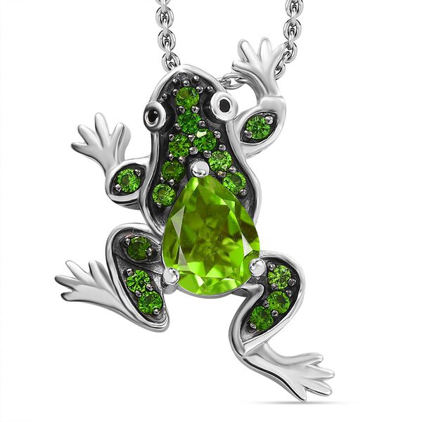 Giuseppe Perez Chartreuse Quarz, Nat&uuml;rlicher Chromdiopsid Schmuckset 925 Silber rhodiniert ca. 2,34 ct.