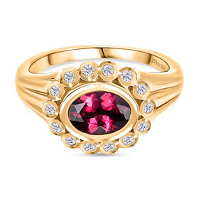 D'Joy Aura der Kaiserin Natürlicher Rhodolith Granat, Weißer Zirkon Ring 925 Silber vergoldet (Größe 17.00) ca. 1.90 ct