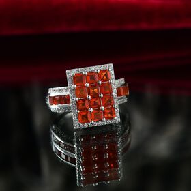 Djoy AAA Feueropal Ring mit seltener Asscher Schliff 925 Silber rhodiniert (Größe 19.00) ca. 3.00 ct