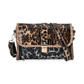 Chaos by Elsie- Crossbody Tasche aus Echtleder mit RFID Schutz und Leopardenmuster, Kaffee