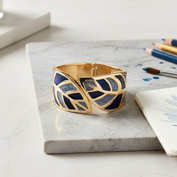 Emaille-Armband in Grau mit goldfarbenem Blattmuster, ca. 17 cm