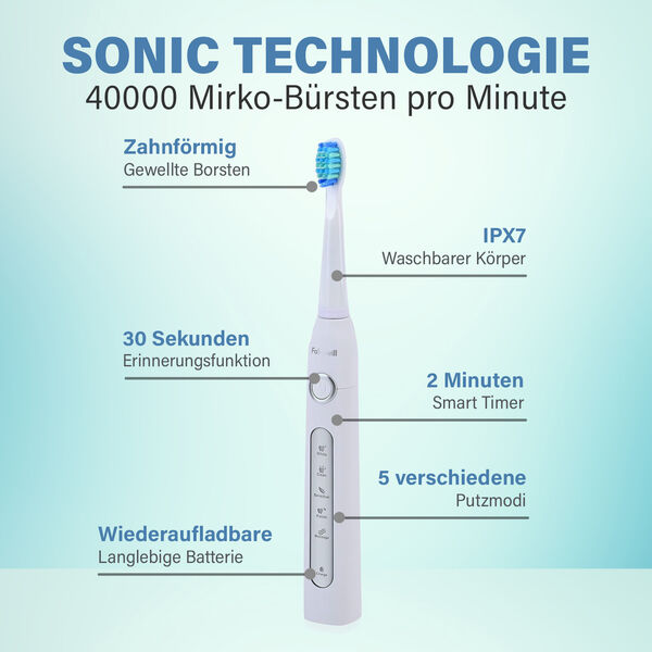 Fairywill- Zahnb&uuml;rste mit 4 B&uuml;rstenk&ouml;pfen, wei&szlig; image number 3