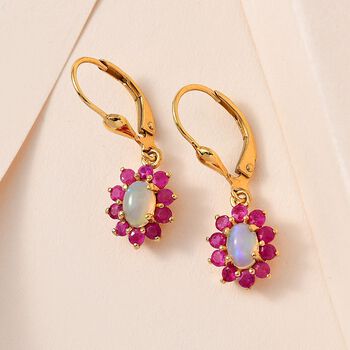 AA nat&uuml;rliche Welo Opal und afrikanische Rubin-Ohrringe- 1,91 ct.