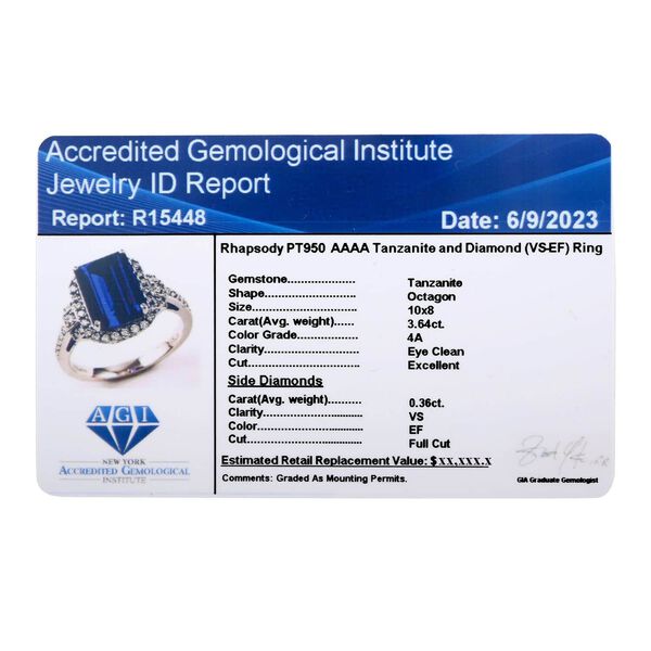 RHAPSODY AAAA Tansanit und VS-EF Diamant Ring in 950 Platin - 4 ct. image number 6