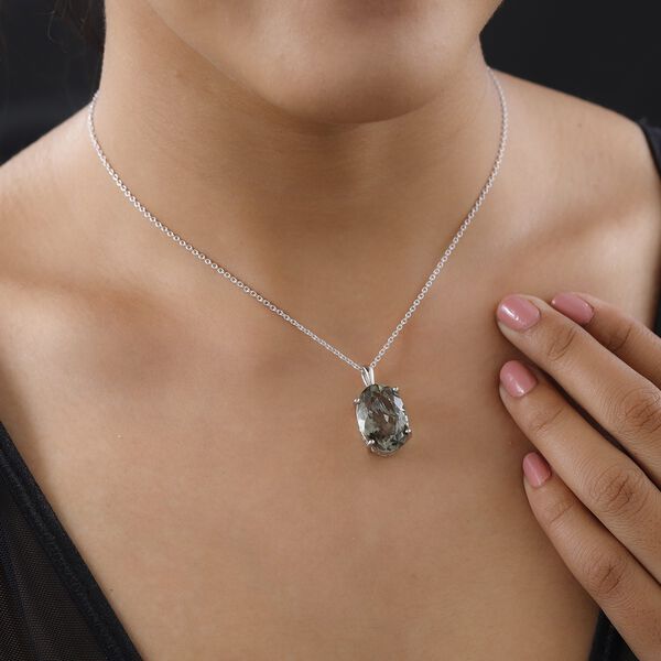 Prasiolith Anhänger mit Kette, 925 Silber platiniert ca. 15,00 ct image number 2