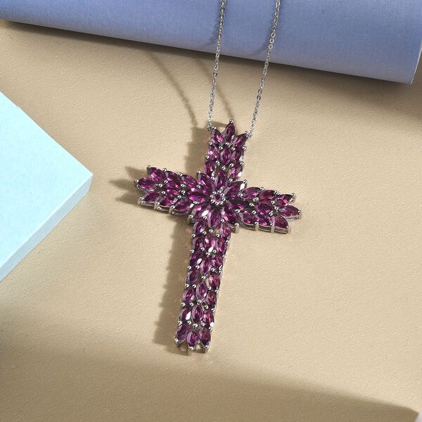 Rhodolith Granat Kreuz-Anhänger, 925 Silber platiniert ca. 9.96 ct image number 3