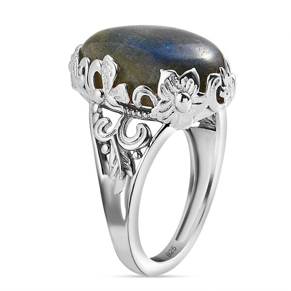 Labradorit Ring, 925 Silber platiniert (Gr&ouml;&szlig;e 17.00) ca. 8.87 ct image number 5