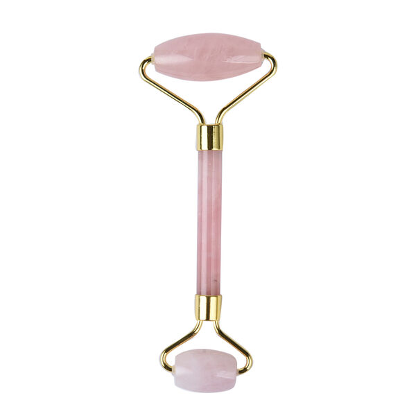 Rosenquarz Roller, Gesichts Massageger&auml;t, Gr&ouml;&szlig;e 14,5x5,5 cm