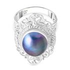 Blau Mabe Perle Ring 925 Silber (Größe 17.00)