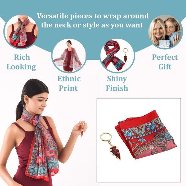 Natur-Seidenschal, Edelstein Schl&uuml;sselanh&auml;nger im Geschenkbox, 48x160 cm, Rot image number 5