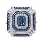 Blauer Diamant P3 Ring, 925 Silber platiniert (Größe 17.00), ca. 1.48 ct