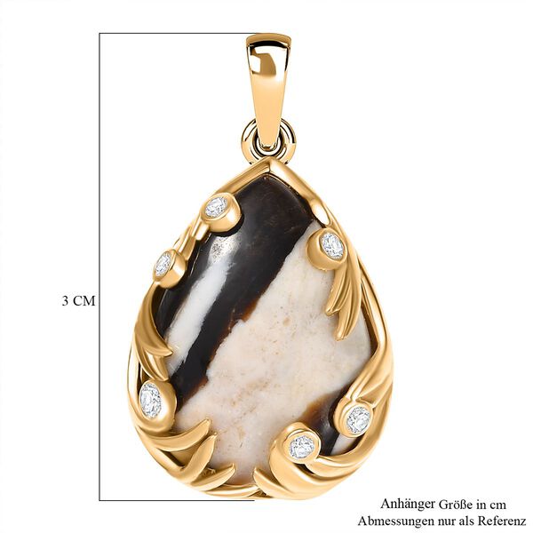 Der Schimmer der Natur - Erdnuss Holz Jaspis, Wei&szlig;er Zirkon Anh&auml;nger Messing ca. 11.38 ct image number 6