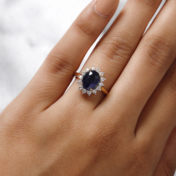 Masoala Saphir und Zirkon Halo Ring, 925 Silber vergoldet, 3,63 ct. image number 3