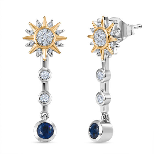 GP - Kyanit, Kanchanaburi Blauer Saphir Ohrringe 925 Silber Rhodiniert und 750 Gelbgold Vermeil ca. 1,02 ct.