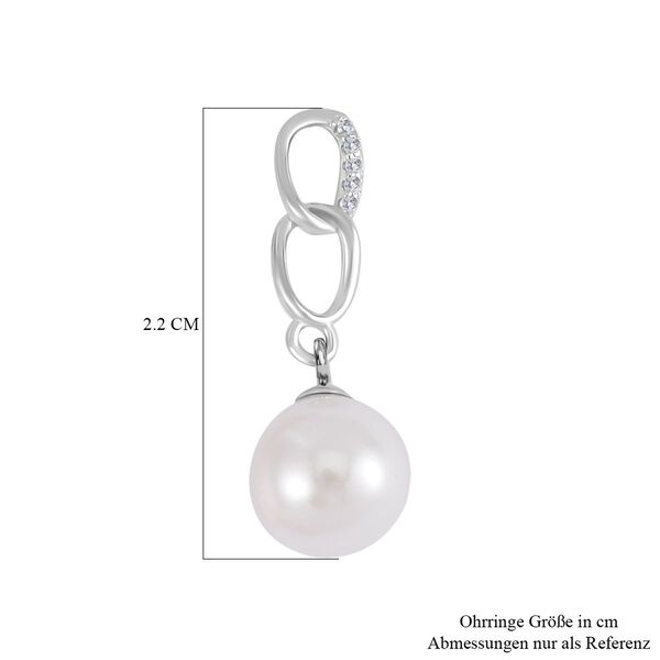 Weiße Muschelkernperle und Zirkonia-Ohrringe image number 5