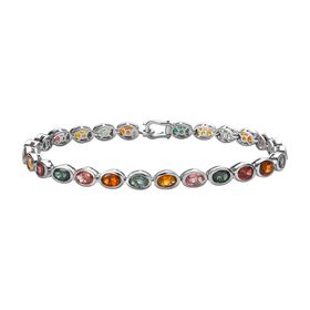 Natürliches mehrfarbiges - Turmalin Armband, ca. 20 cm, 925 Silber platiniert ca. 4.63 ct