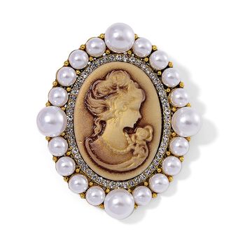 Kamee, Kunststoff Perle Brosche Std Gelb