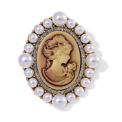 Kamee, Kunststoff Perle Brosche Std Gelb