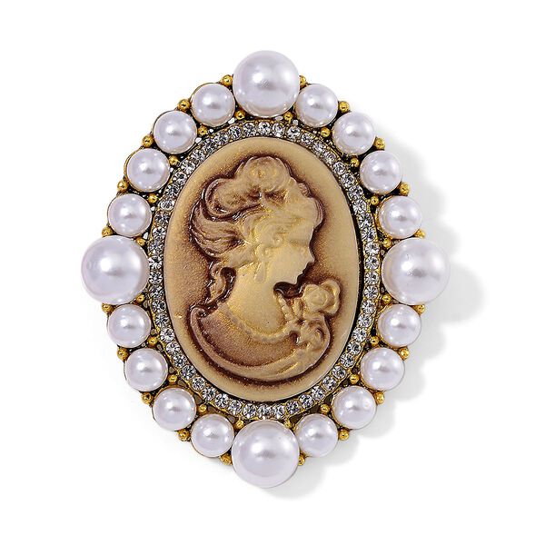 Kamee, Kunststoff Perle Brosche Std Gelb