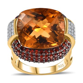 AAA Citrin, Mosambik Granat und Zirkon-Ring - 21,30 ct.