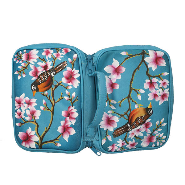 SUKRITI: Handbemalter Schmuckkoffer, Spatz-Muster, Hellblau image number 6