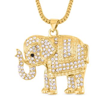 Wei&szlig;er und schwarzer Kristall-Elefanten-Anh&auml;nger mit Kette in Goldton, 73 cm