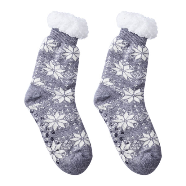 2er-Set - Rutschfeste Haussocken mit Sherpafutter, Schneeflockenmuster, Einheitsgr&ouml;&szlig;e, Schwarz-Wei&szlig; und Grau-Wei&szlig; image number 4