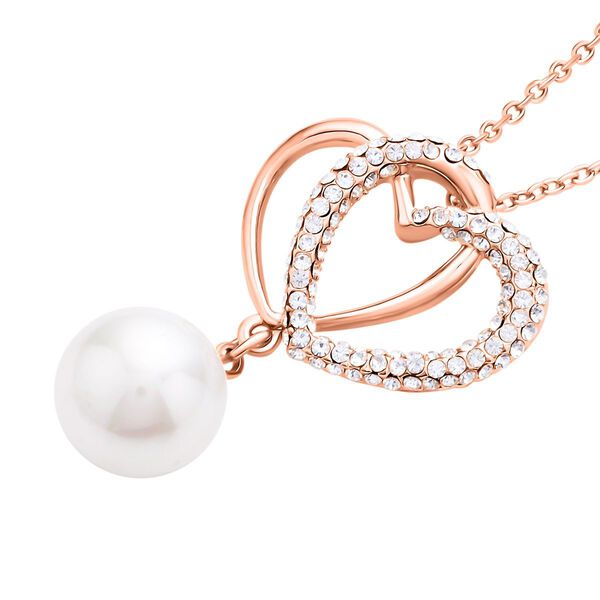 Wei&szlig;e Muschelkernperle und Kristall-Halskette in Ros&eacute;goldton, 50 cm - 2,50 ct. image number 4