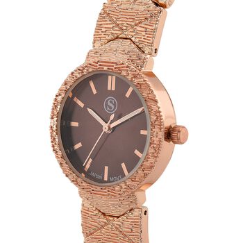 STRADA - Japanisches Uhrwerk, Burgunder Zifferblatt mit goldplattiertem Alloy Armband, 20 cm